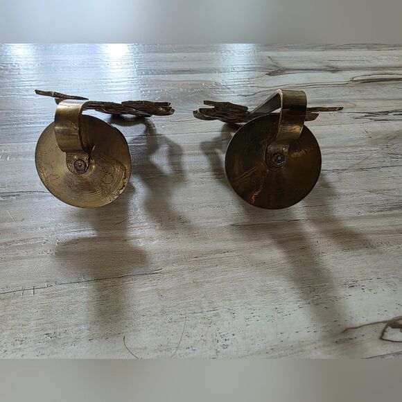 Set Of 2 Brass Bow Ribbon Taper Candle Holders Wall Sconce 5.5 X 3.5 Vintage - Picture 4 of 11